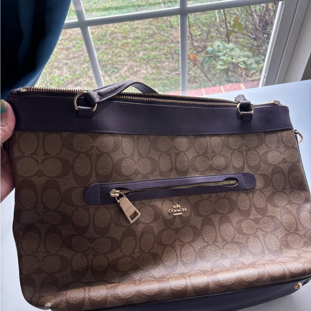 Coach Signature Brown and Purple Shoulder Bag